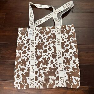 LOFT Cow Print Tote with Cream Straps